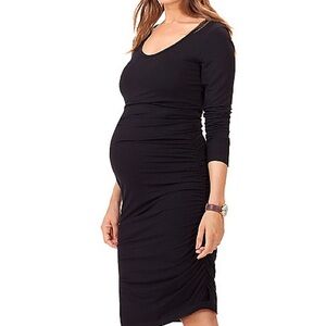 A PEA IN THE POD Black 3/4” Sleeve Knit Maternity Midi Dress